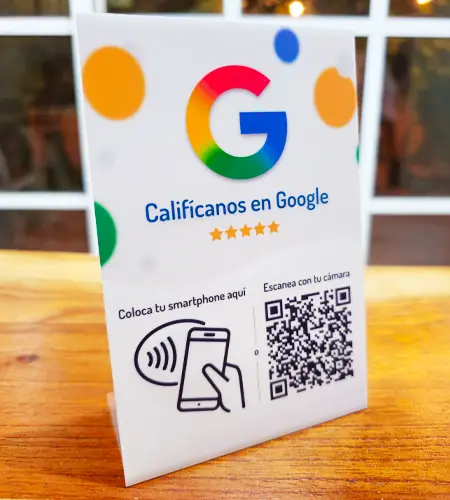 Letrero NFC y QR para reseñas de Google Business